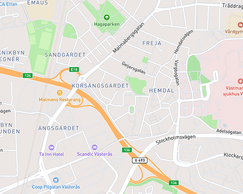 En karta som visar platsen för AniCura Aros Veterinärcentrum