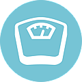 Ljusblå symbol på en personvåg.